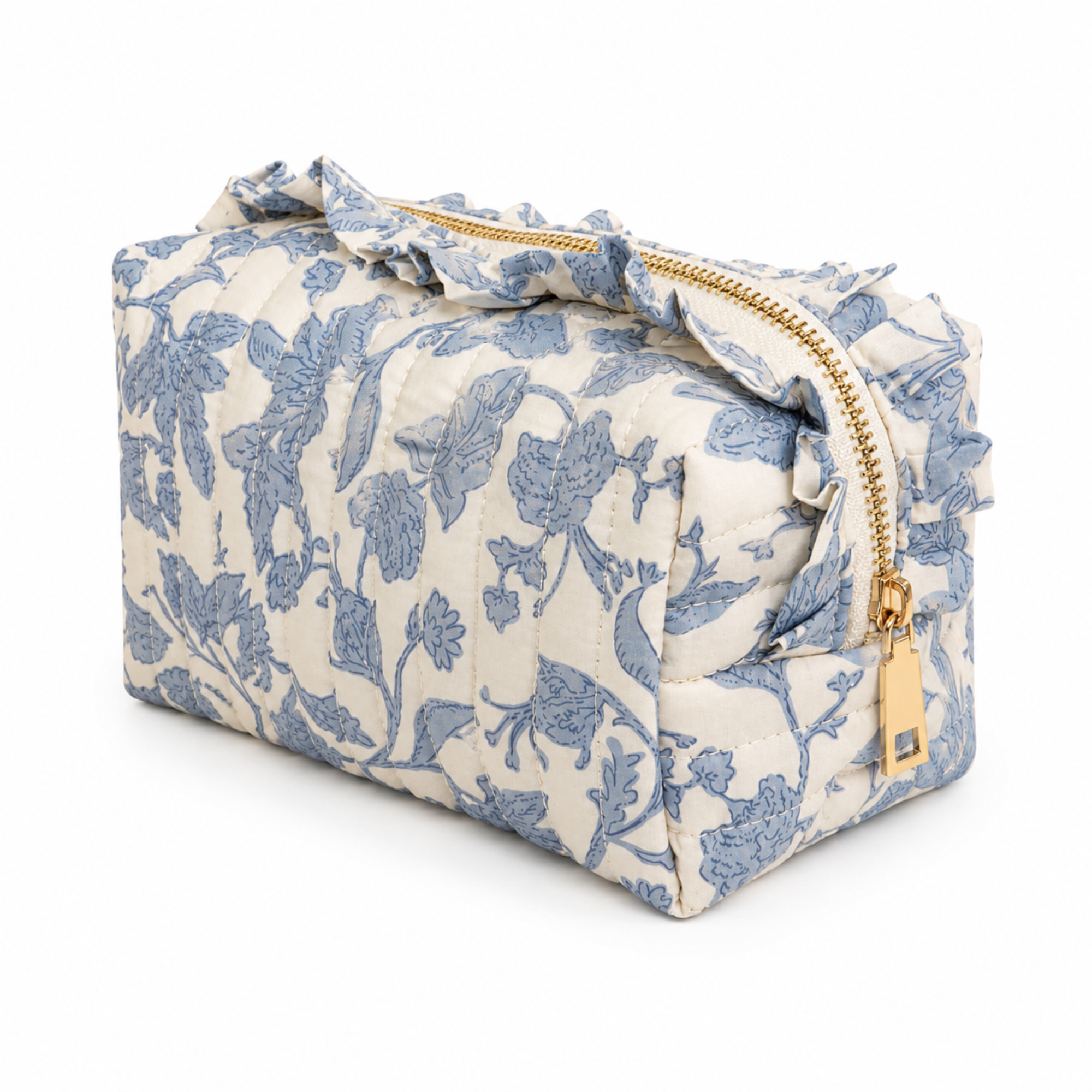 French Toile Ruffle Cosmetic Case