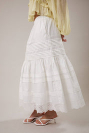 White Mid Rise Detailed Maxi Skirt