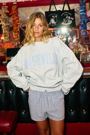 Gray Nashville Stripe Embroidered Mockneck