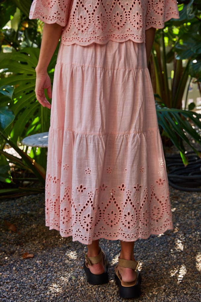 Woven Embroidered Waist Ruffled Skirt