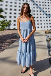 Blue Striped Sleeveless Maxi Dress