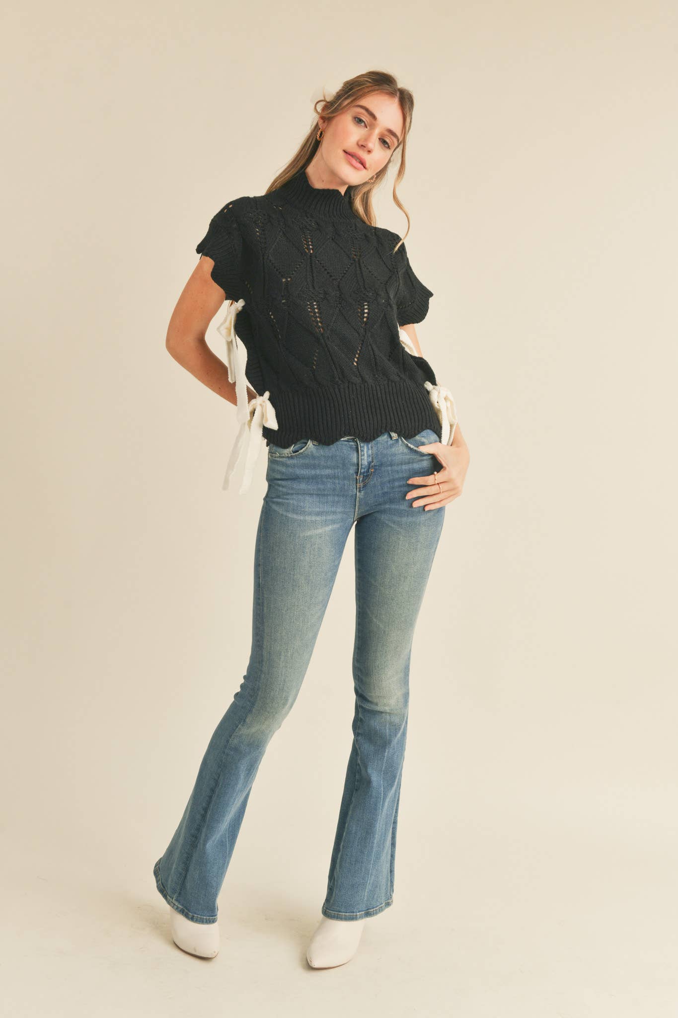 Black Mock Neck Cropped Sweater Vest