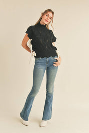 Black Mock Neck Cropped Sweater Vest