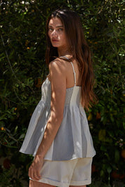 Blue Striped Tube Neck Top