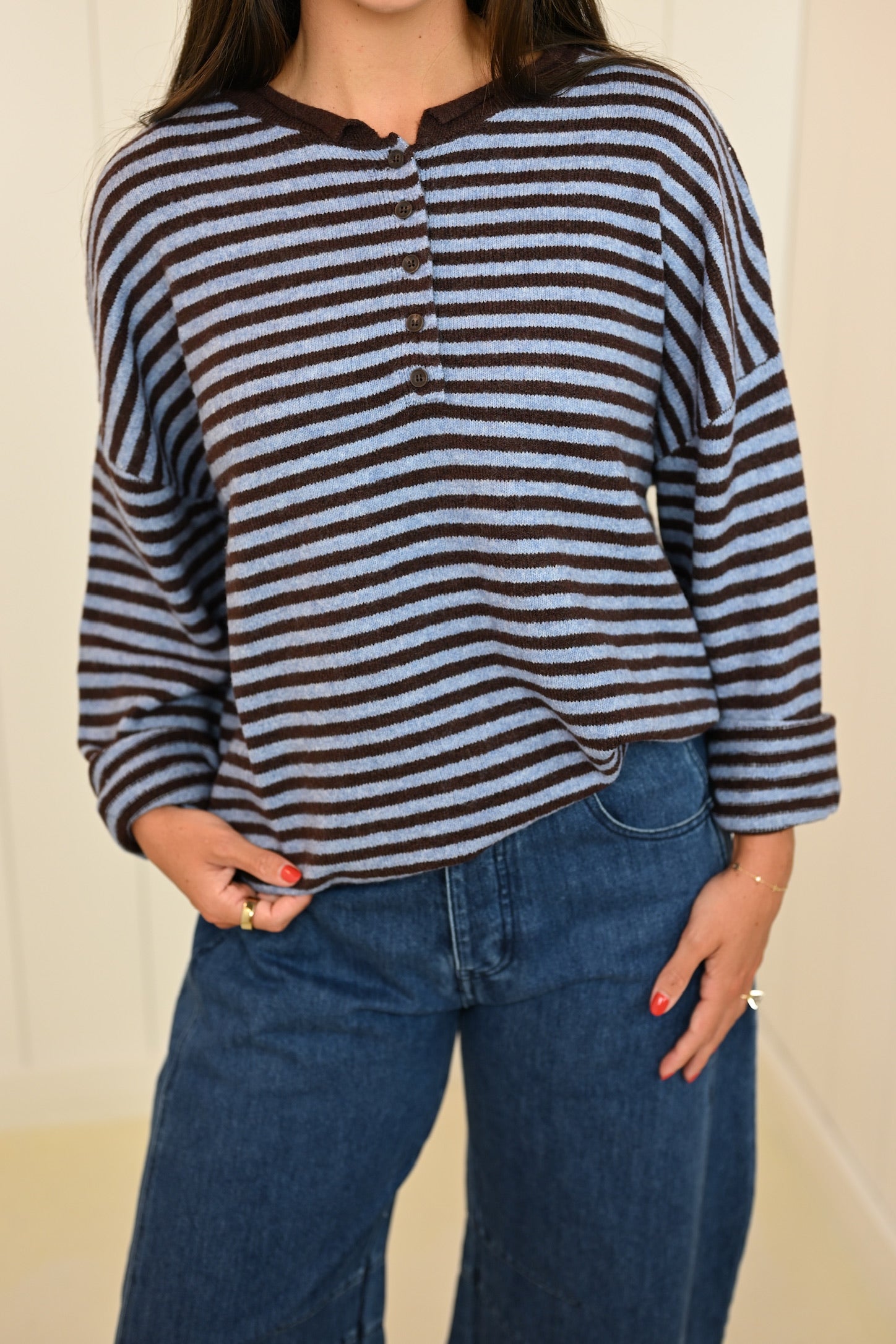Brown Striped Drop Shoulder Pullover