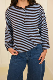 Brown Striped Drop Shoulder Pullover