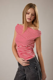 Red Stripe Off Shoulder Top