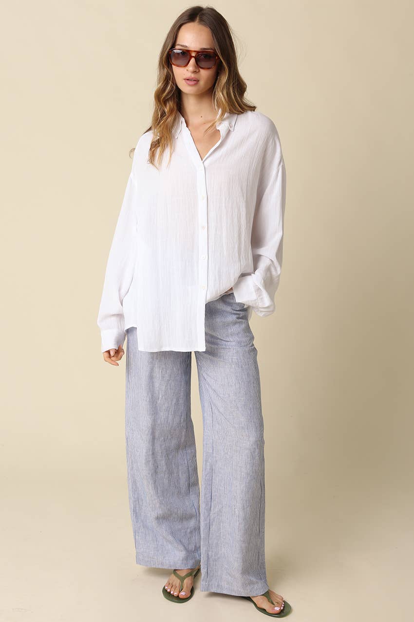 Blue Striped Wide Leg Pants