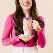 Small Pink Floral Flip Straw Tumbler