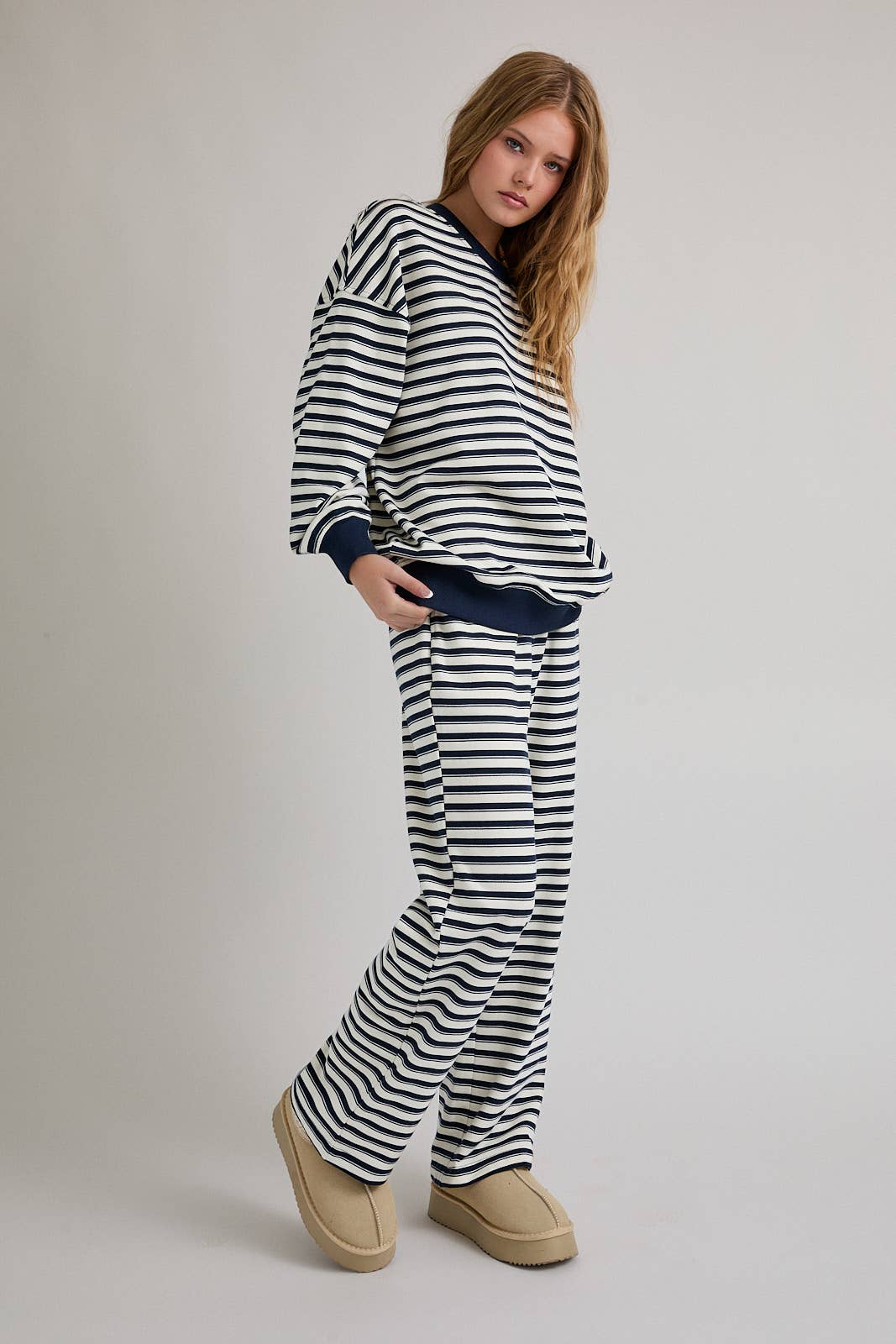 Ivory & Navy Crewneck & Pants Set