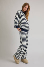 Ivory & Navy Crewneck & Pants Set