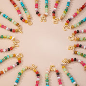 Multicolor Gemstone Chip Initial Necklace