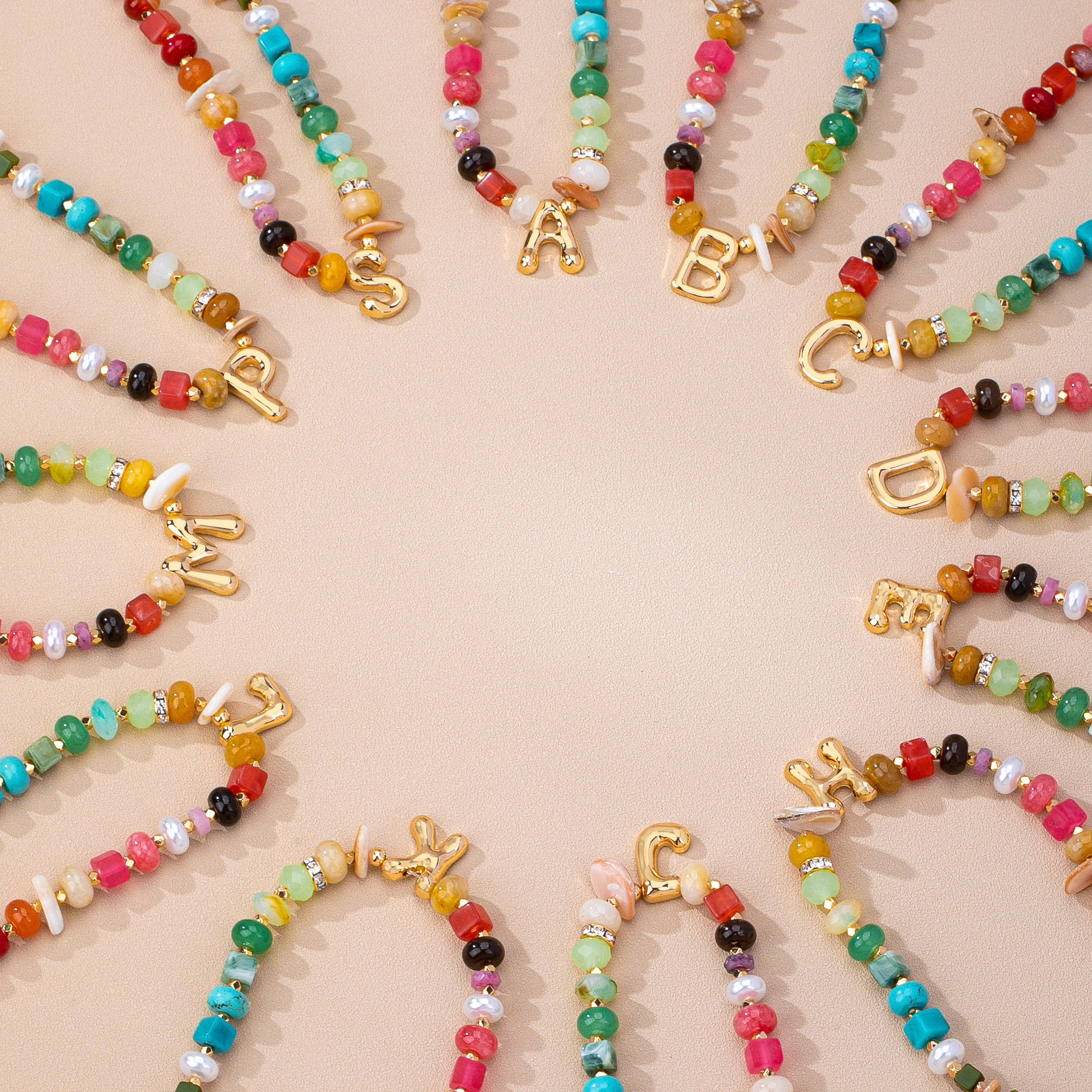 Multicolor Gemstone Chip Initial Necklace