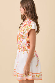 Floral Lapel Collar Button Down Summer Mini Dress