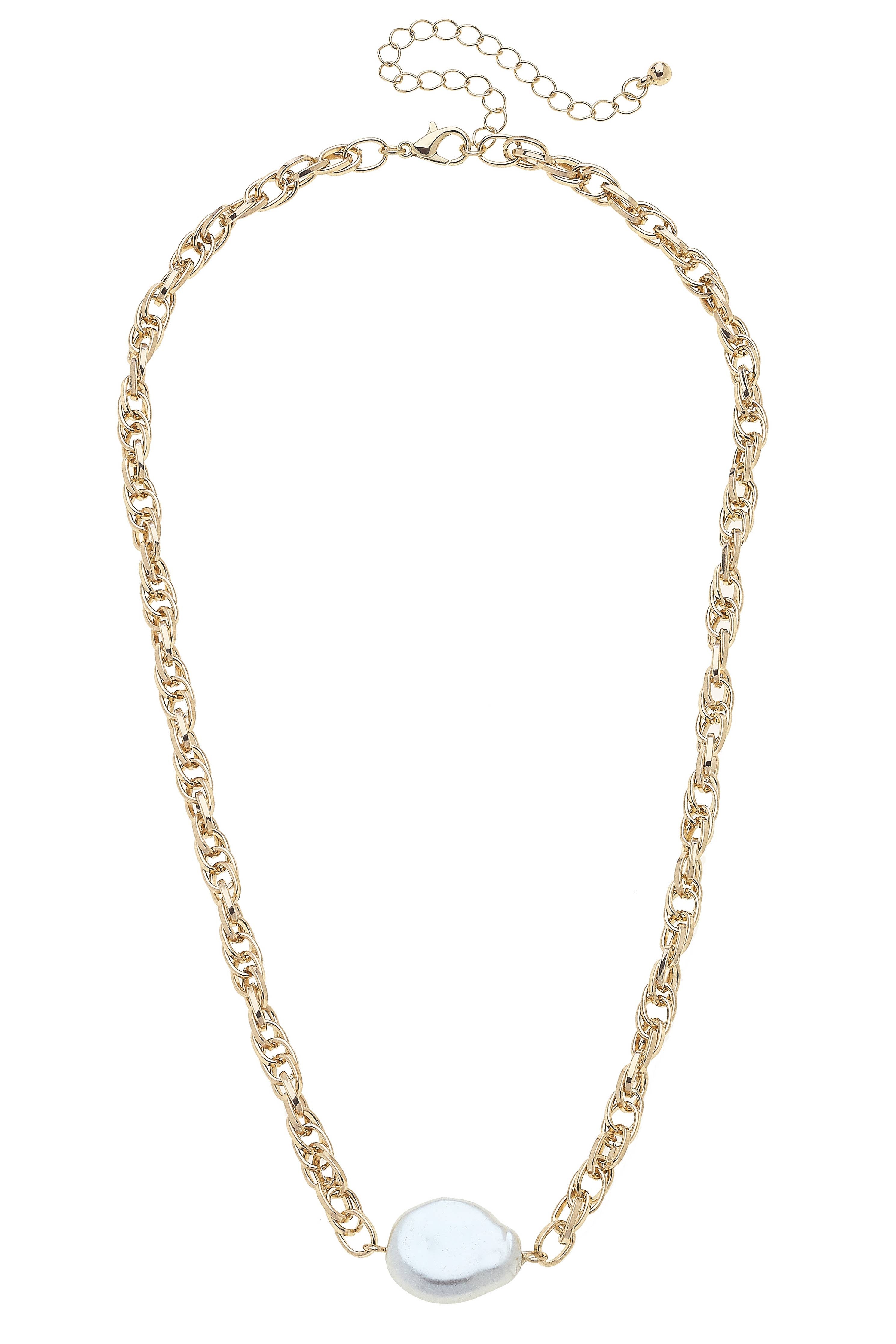 Violetta Baroque Pearl Chain Necklace in Shiny Gold