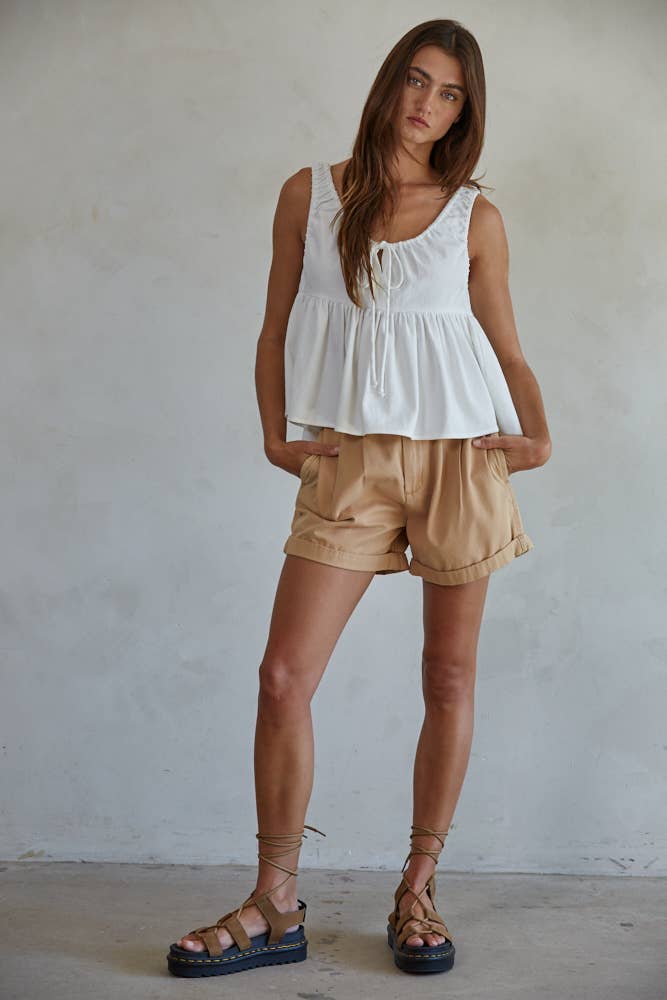 White Sleeveless Babydoll Tank Top