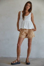 White Sleeveless Babydoll Tank Top