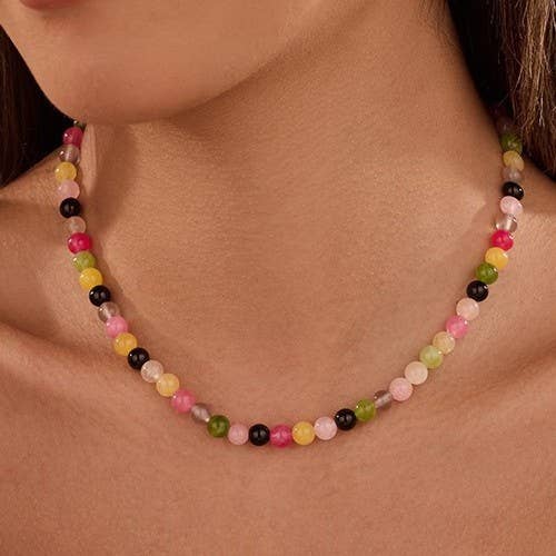 Natural Multi Color Gemstone Beaded Necklace