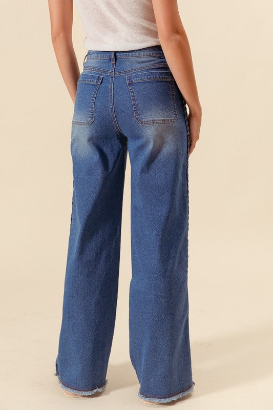 Braided Side Straight Leg Jeans