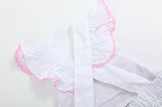 White and Pink Bows Smocked Ruffle Romper