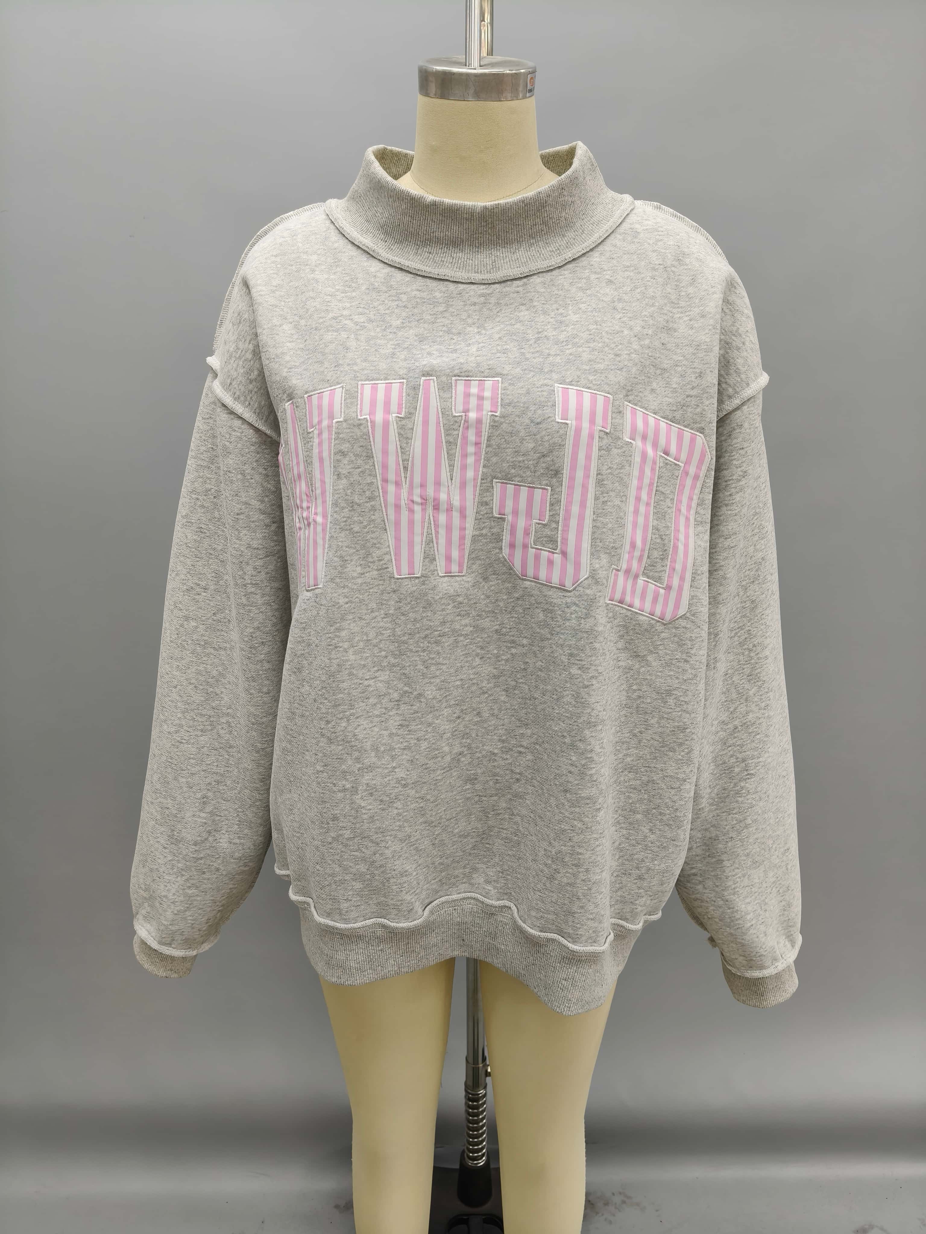 Stripe Embroidered WWJD Mock Neck