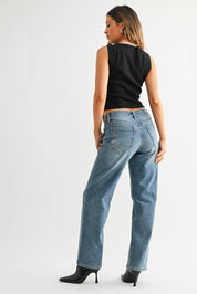 Medium Denim Straight Leg Jeans