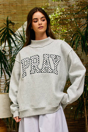 Gray Pray Embroidered Mock Neck