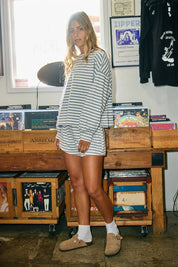 Gray Oversized Striped T-shirt