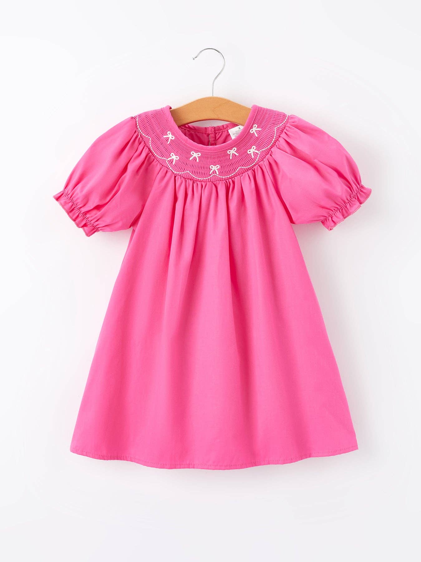 Girls Bow Smocking Embroidery Hot Pink