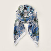 Blue Vintage French Print Scarf — color: blue