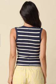 Navy & Cream Striped V-Neck Tank Top