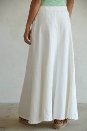 Cream Denim Maxi Flare Skirt