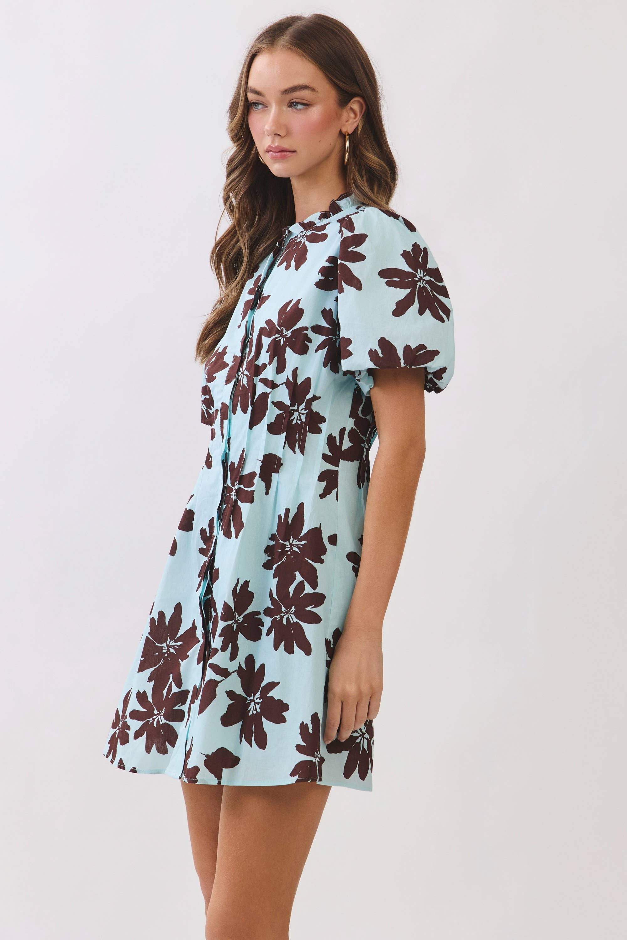Blue & Brown Floral Mini Dress