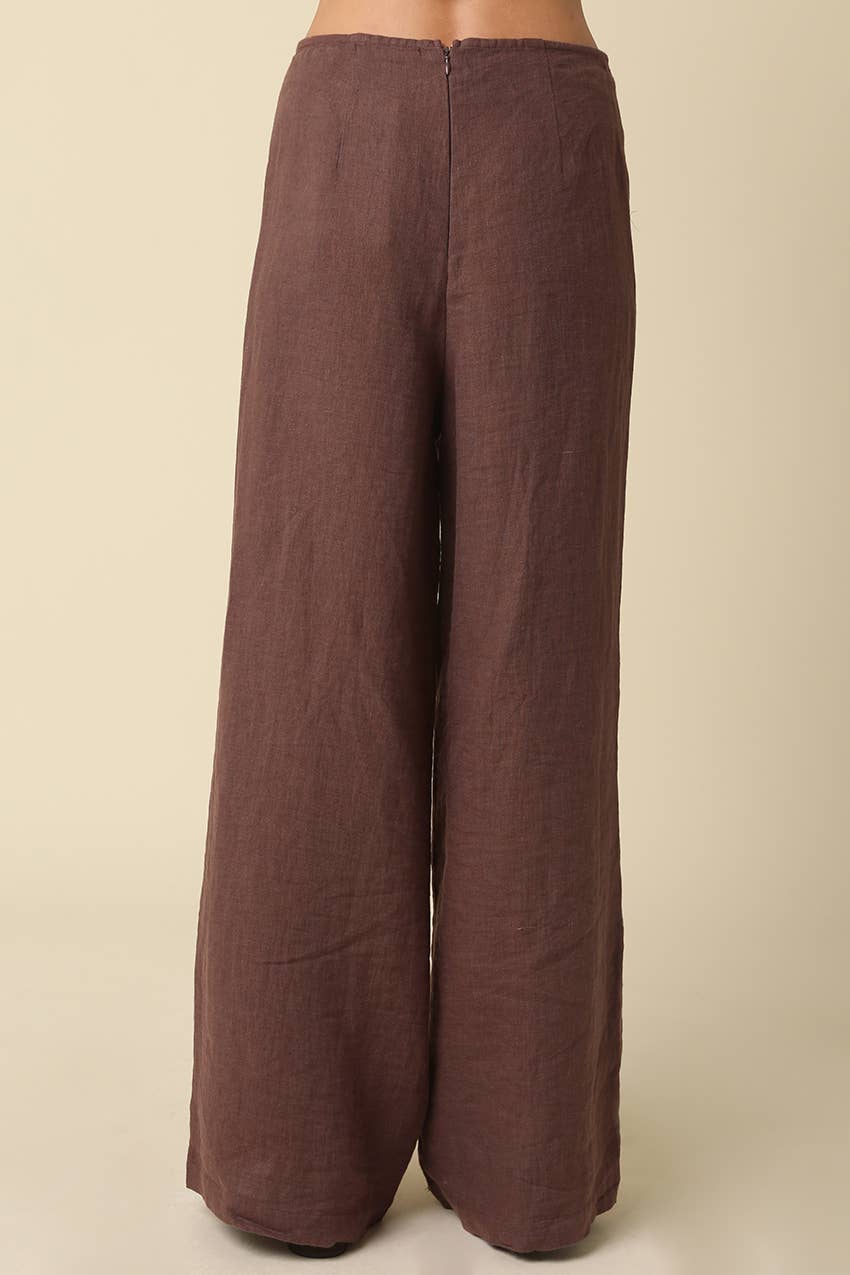 Brown Wide Leg Linen Pants