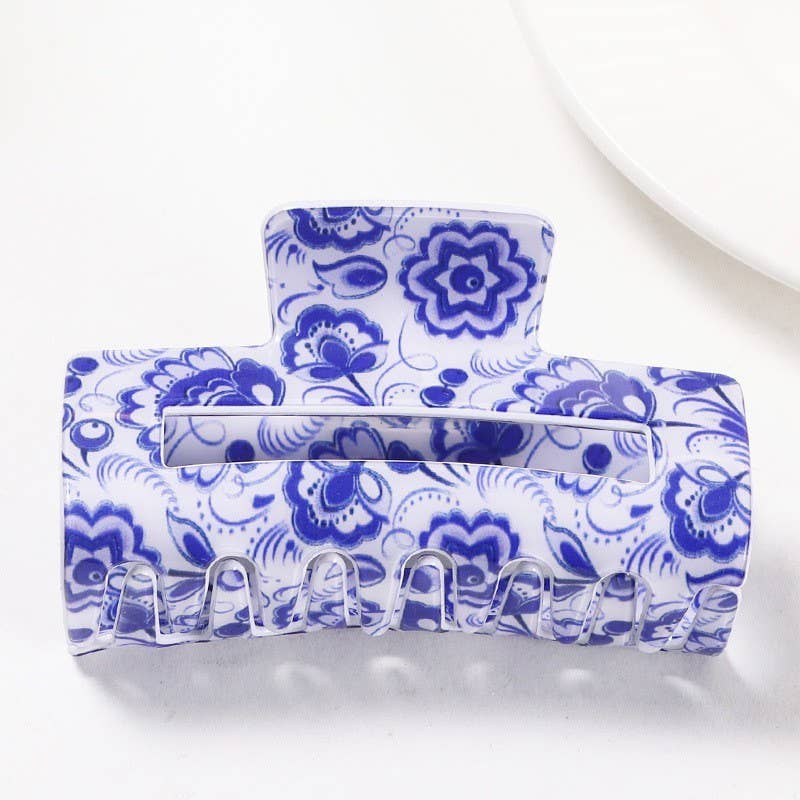 Rectangle Vintage Porcelain Style Claw Clip - B