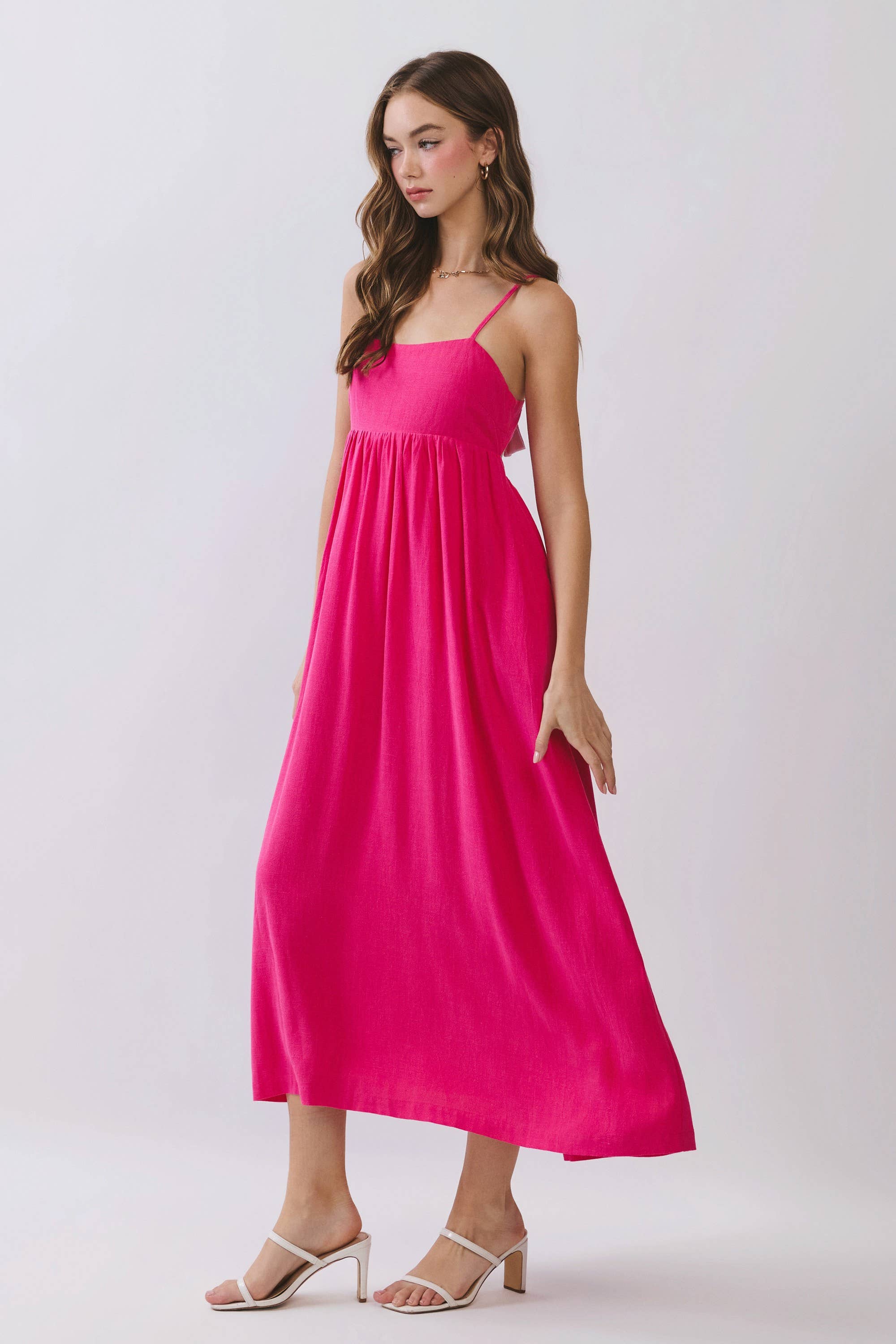 Pink Open Back Tie Strap Maxi Dress