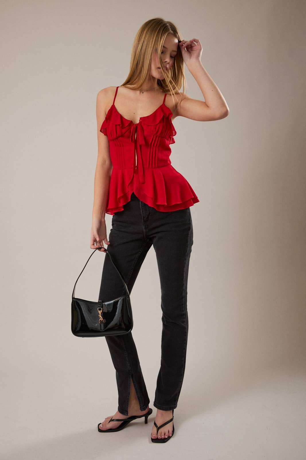 Red Ruffle Peplum Tank
