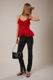 Red Ruffle Peplum Tank