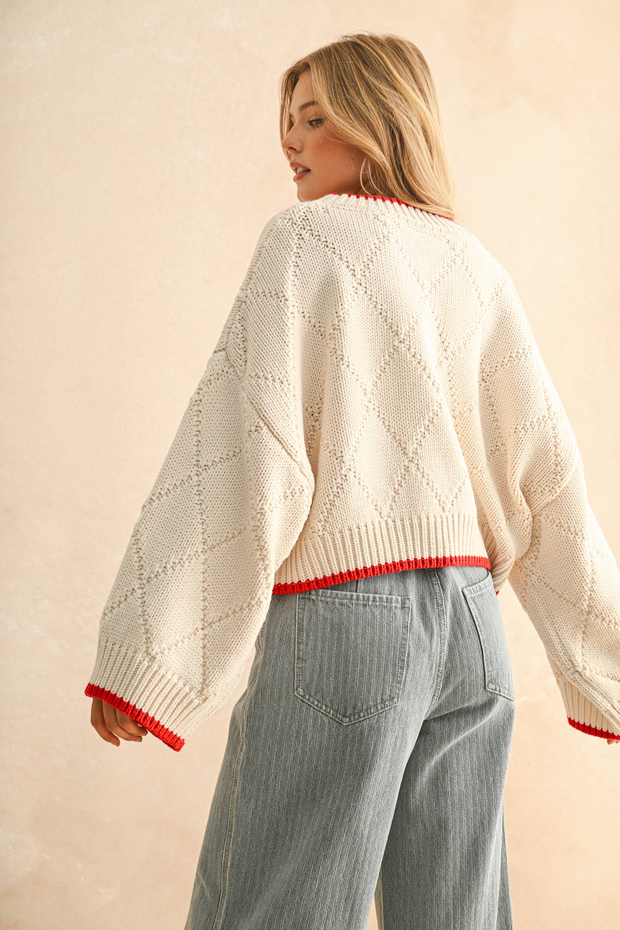 Cream American Flag Front Sweater Top