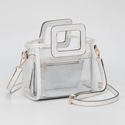 Transparent 3-piece Crossbody Handbag Set: Clear,Silver