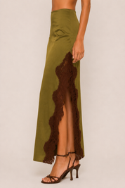 Green Lace Trim Skirt Set showing lace trim