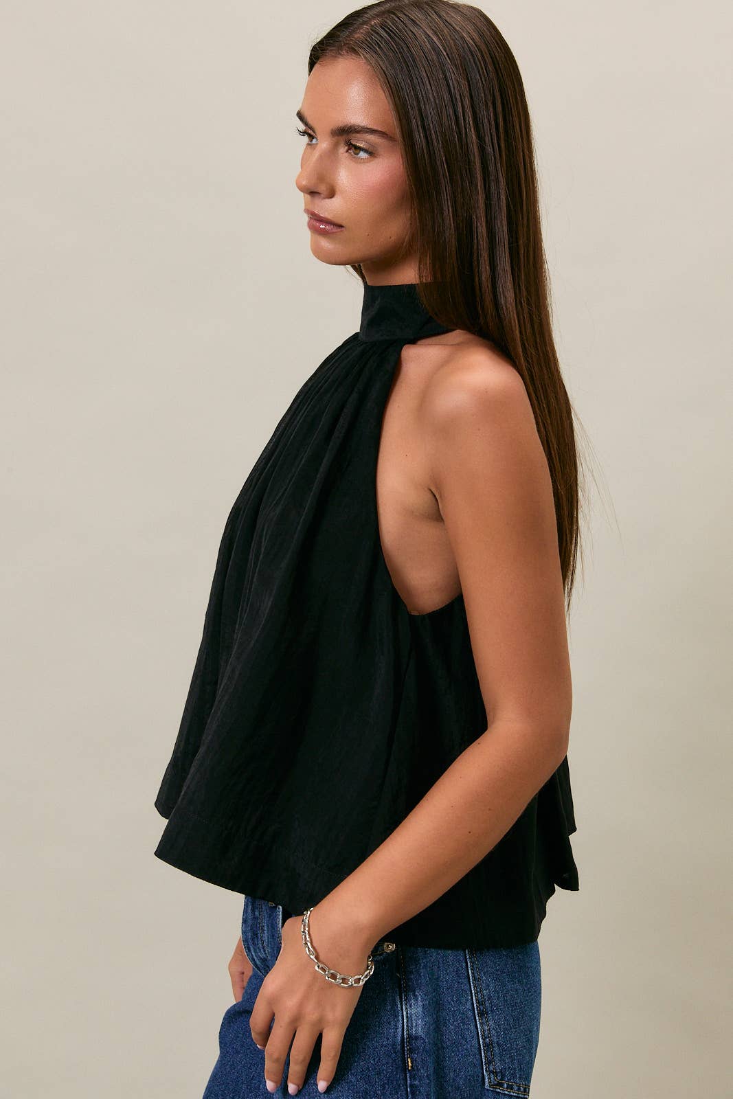Black Bow Detail Halter Top