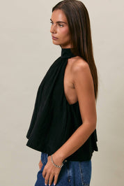 Black Bow Detail Halter Top