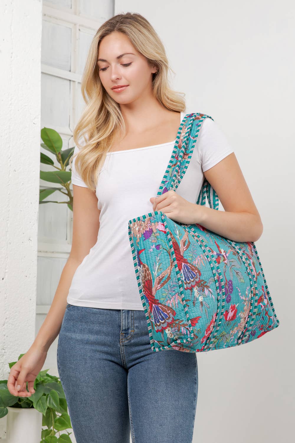 Blue Birds Quilted Cotton Tote Bag