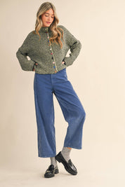 Striped Sweater Cardigan With Colorful Buttons