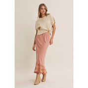 Coral Satin Lace Maxi Skirt