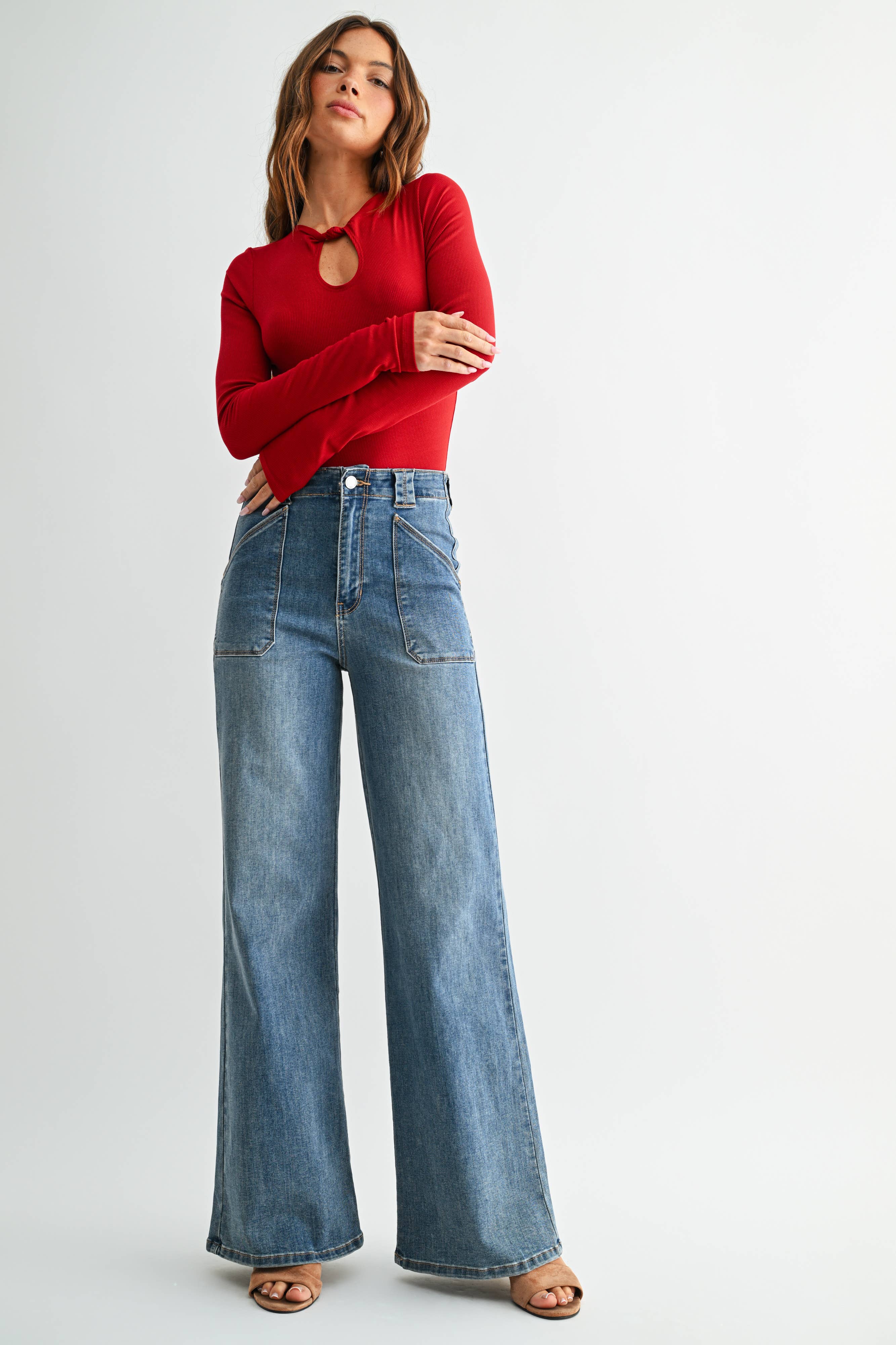 Patch Pocket Wide Leg Flare
