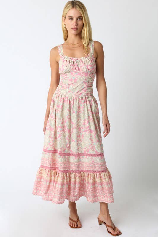 Pink & Green Floral Maxi Dress