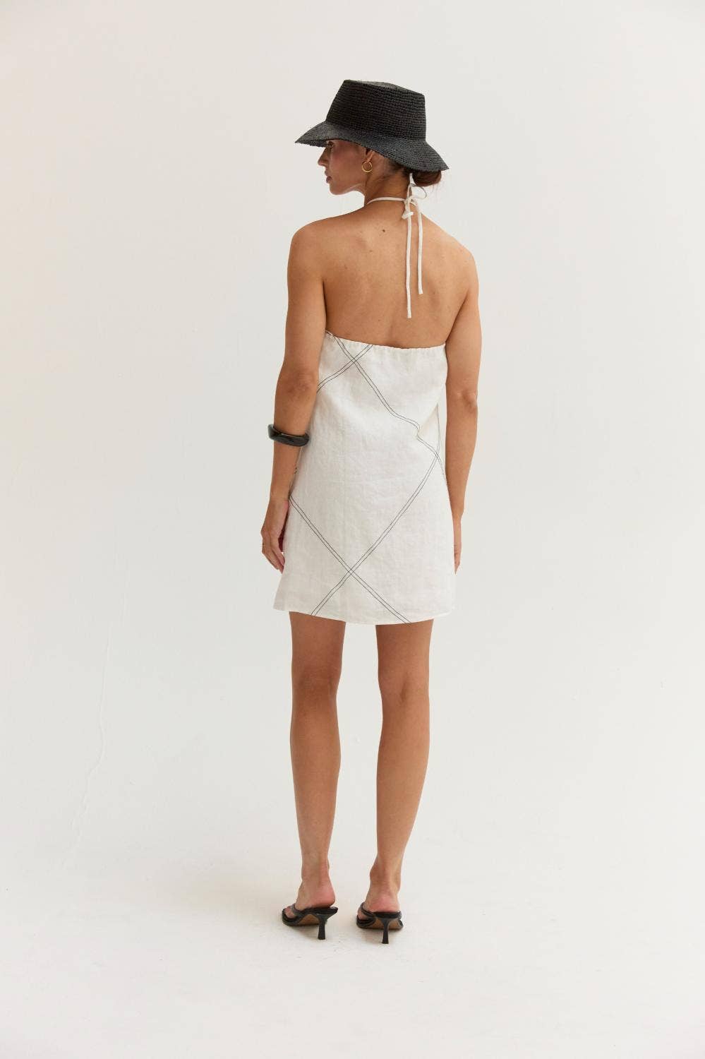 White Linen Stitch Mini Dress