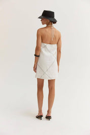 White Linen Stitch Mini Dress